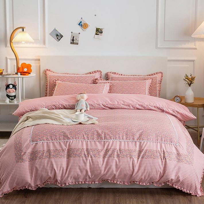 Country Style Plaid Brushed Duvet Cover Bed Sheet Set
