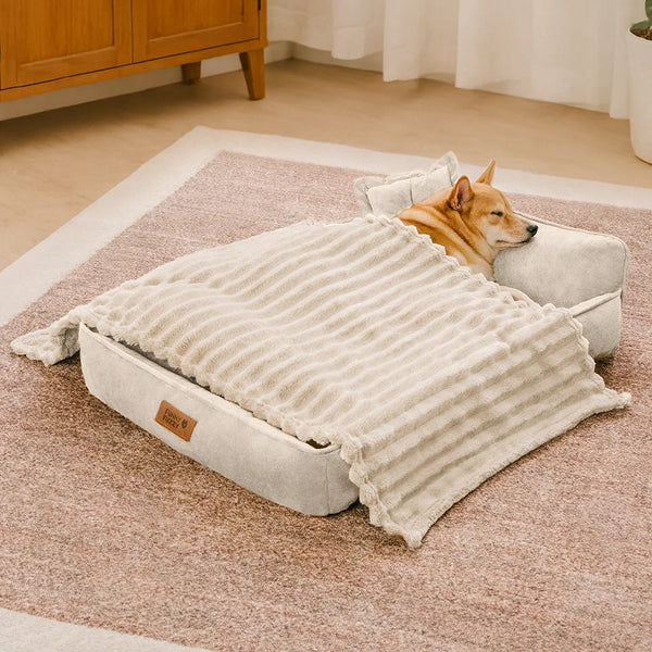 Retro Faux Suede Dual-sided Washable Bolster Dog Bed With Pillow – SweetDream