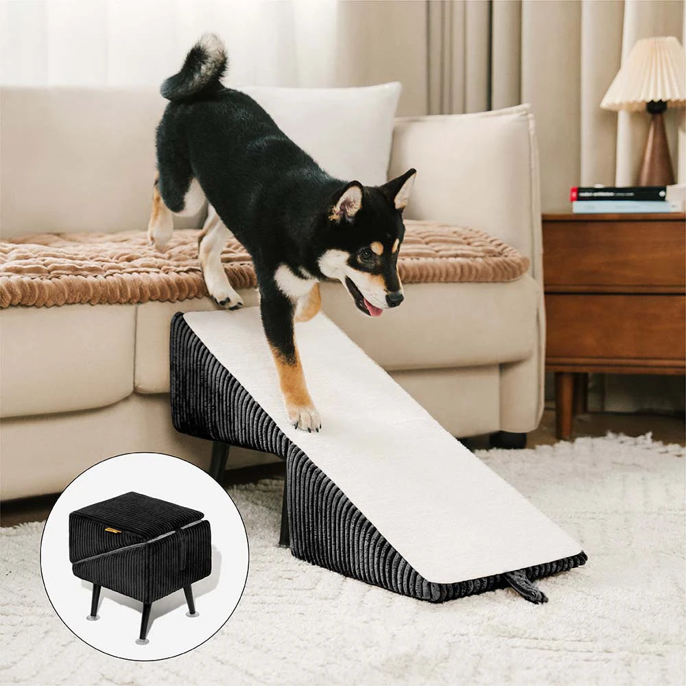 3-in-1 Comfy Corduroy Reinforced Alloy Pet Ramp & Side Stool – StepSure