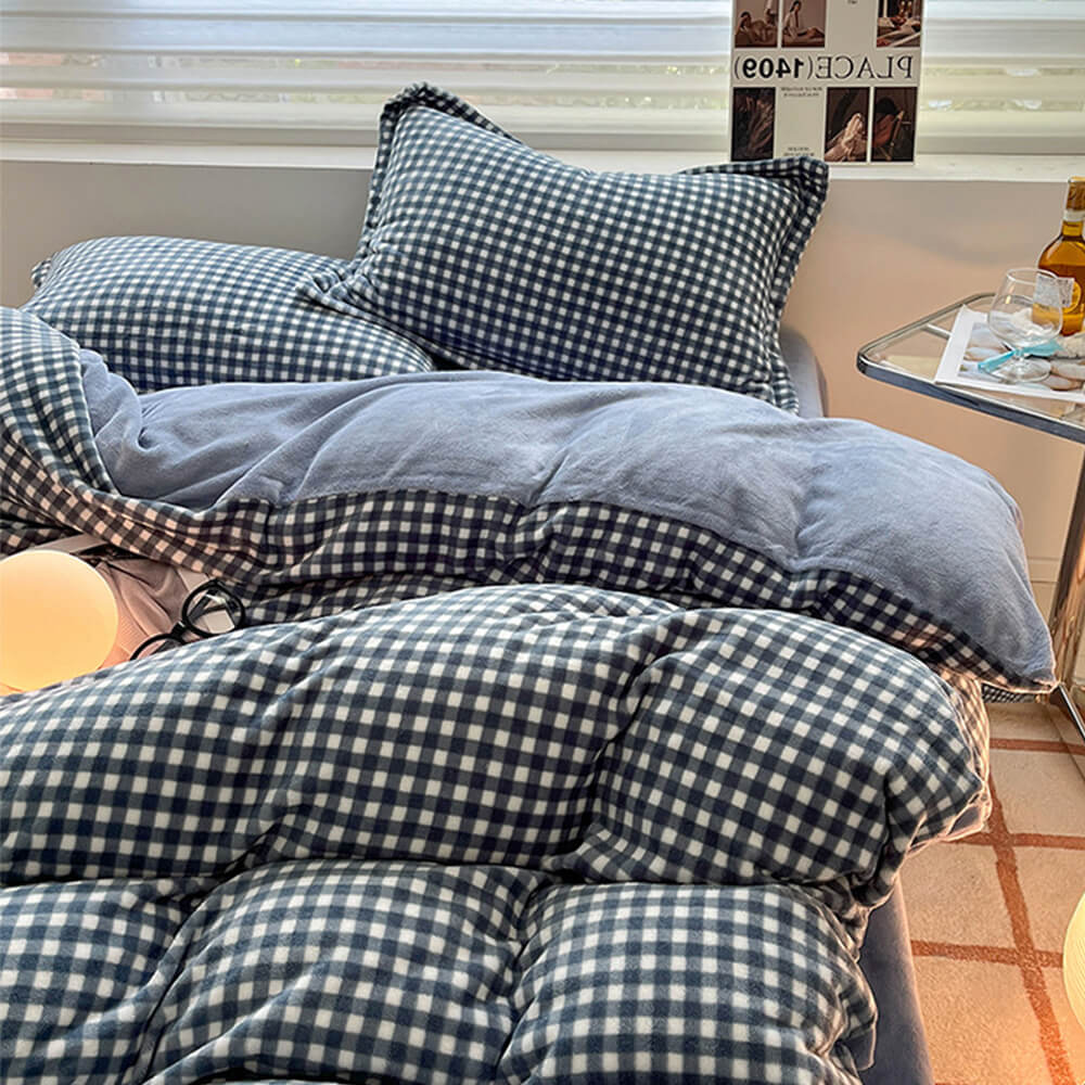 Ensemble de draps en velours de lait à carreaux confortables antistatiques
