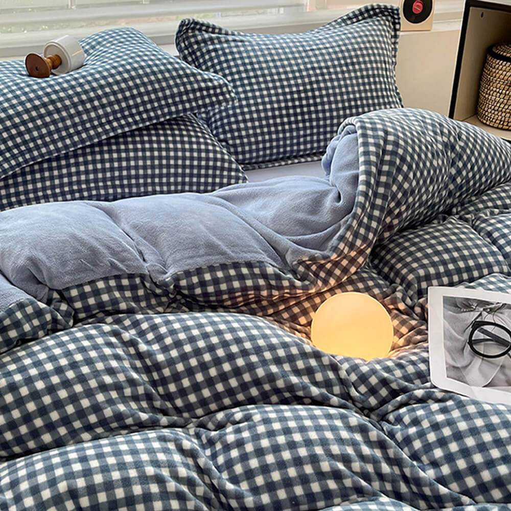 Ensemble de draps en velours de lait à carreaux confortables antistatiques