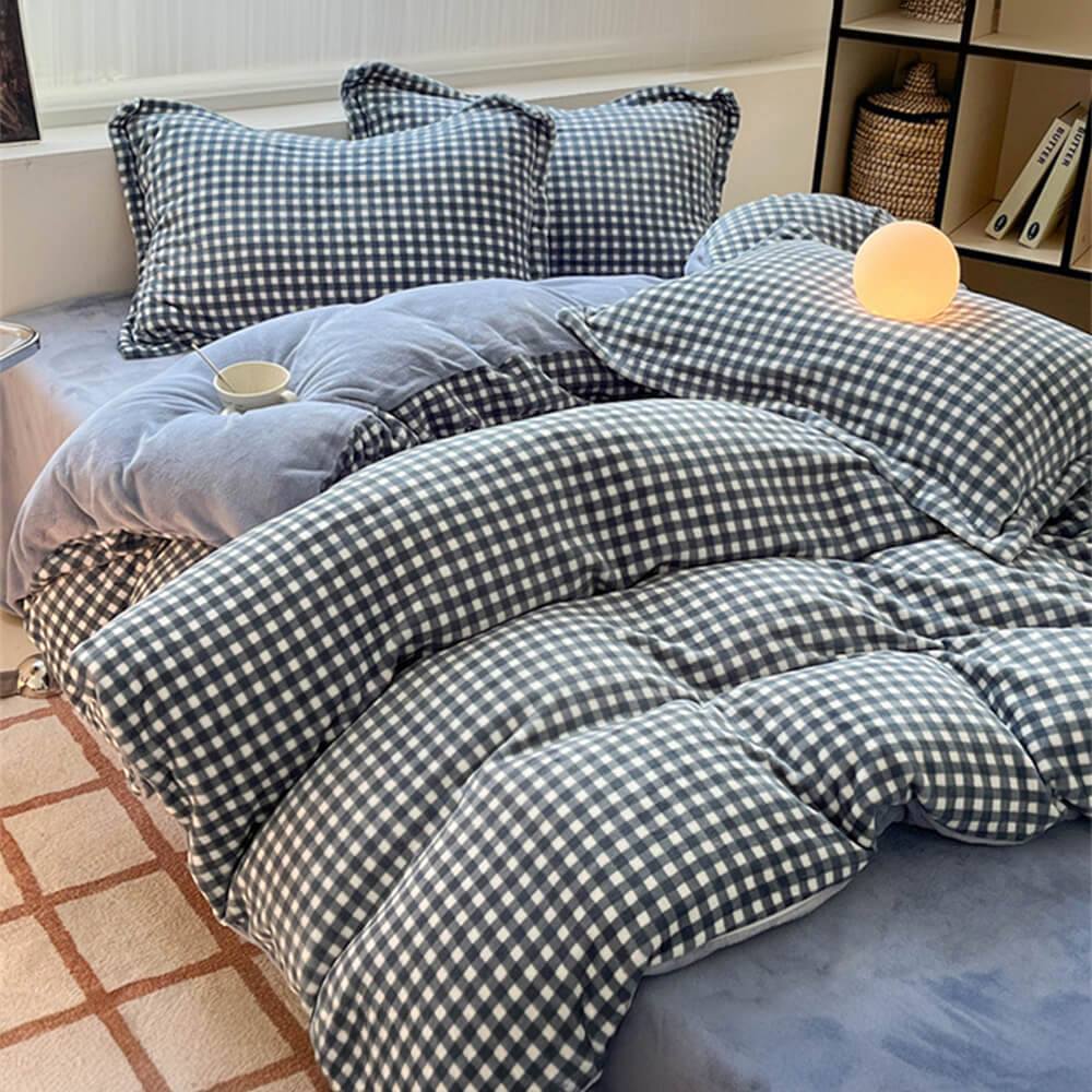 Ensemble de draps en velours de lait à carreaux confortables antistatiques