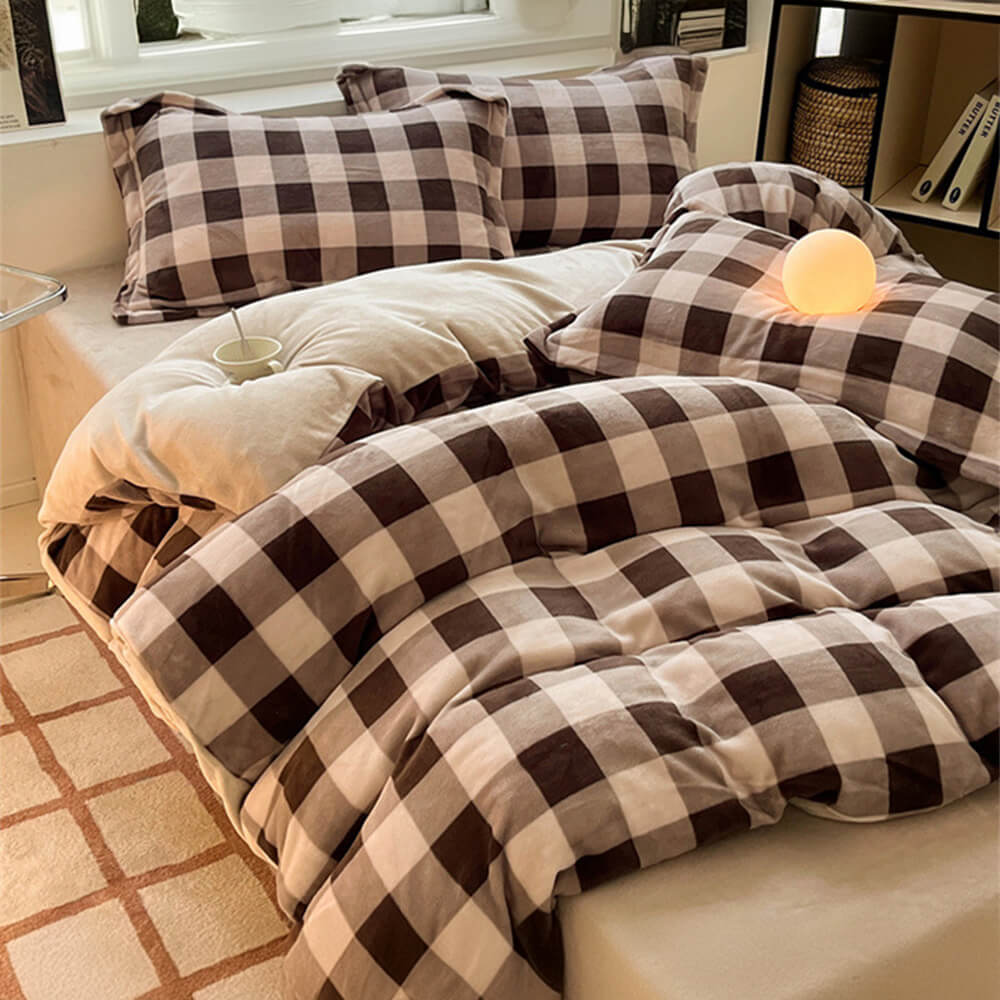 Ensemble de draps en velours de lait à carreaux confortables antistatiques