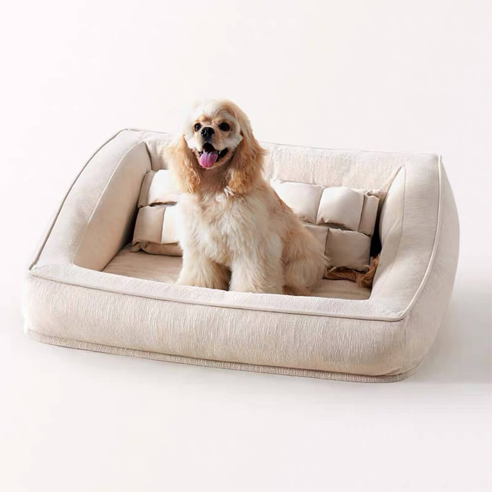 Canapé-lit pour chien à soutien orthopédique confortable avec oreillers