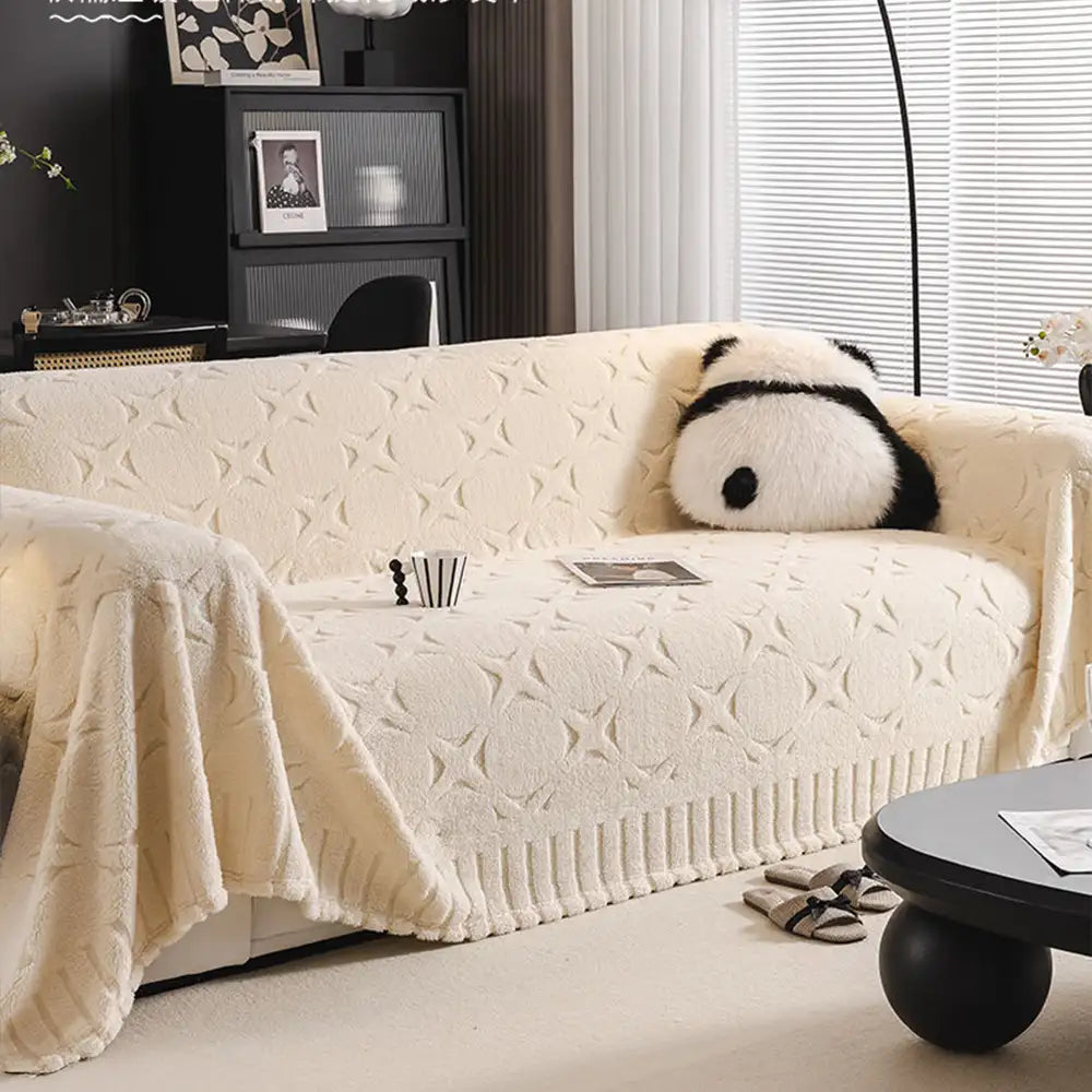 Cream Textured Jacquard Design Sofa Decorative Throw Couch Cover