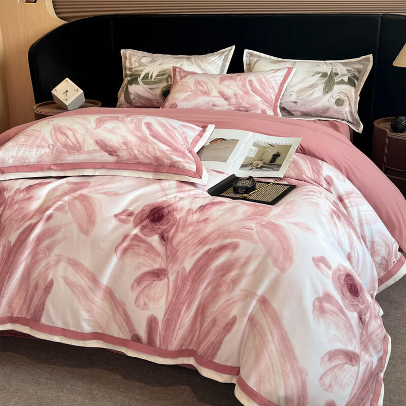 Elegante juego de cama de algodón cepillado con piel floral