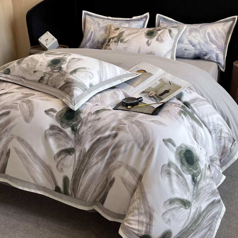Elegante juego de cama de algodón cepillado con piel floral