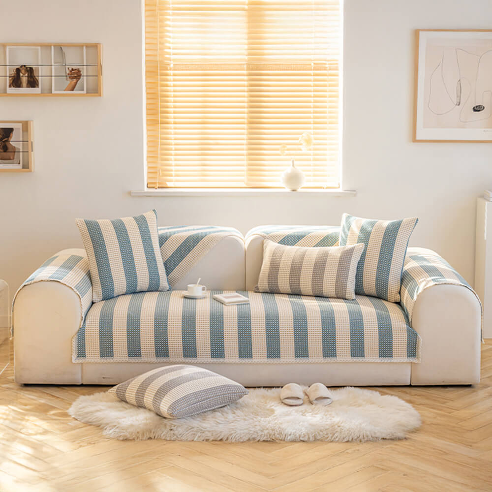 Cotton Linen Stripe Anti-scratch Furniture Protector Couch Cover