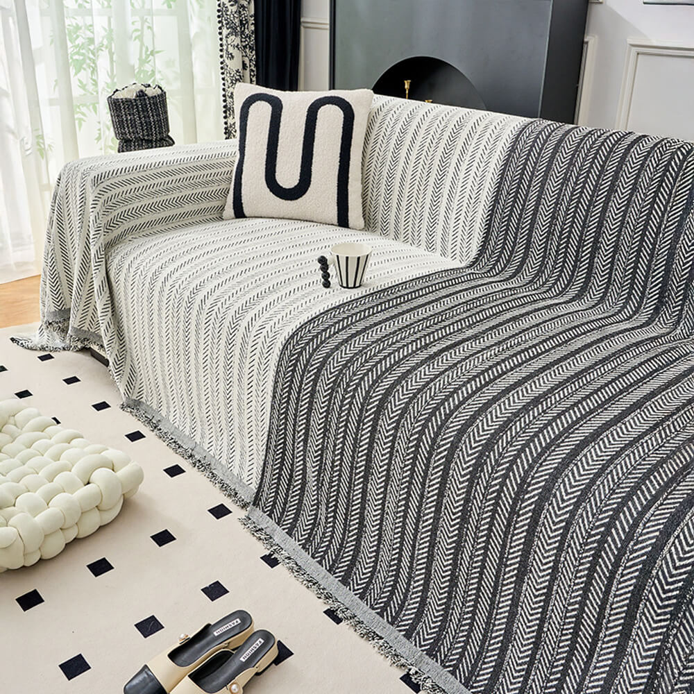 Elegante Herringbone Chenille Textured Throw Couch Tapa