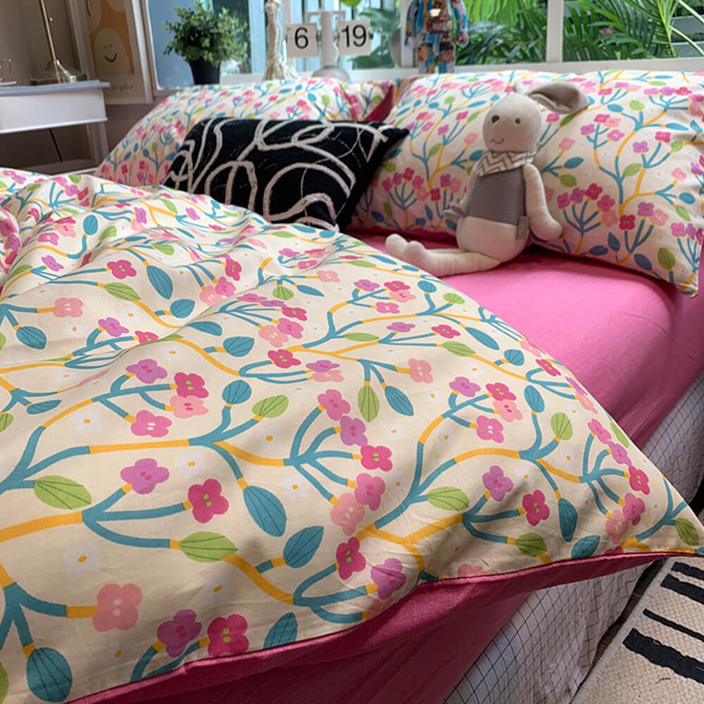 Floral Print Breathable Cotton Summer Bed Sheet Set