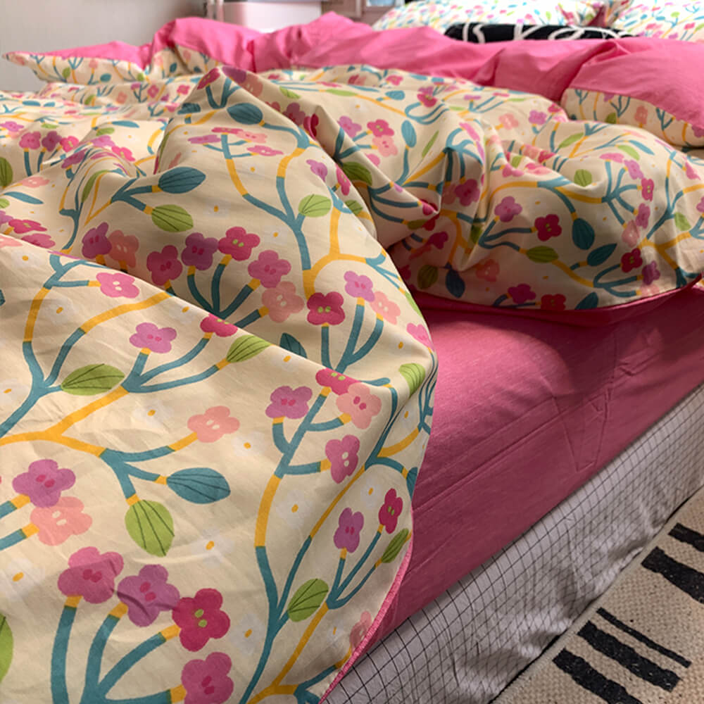 Floral Print Breathable Cotton Summer Bed Sheet Set