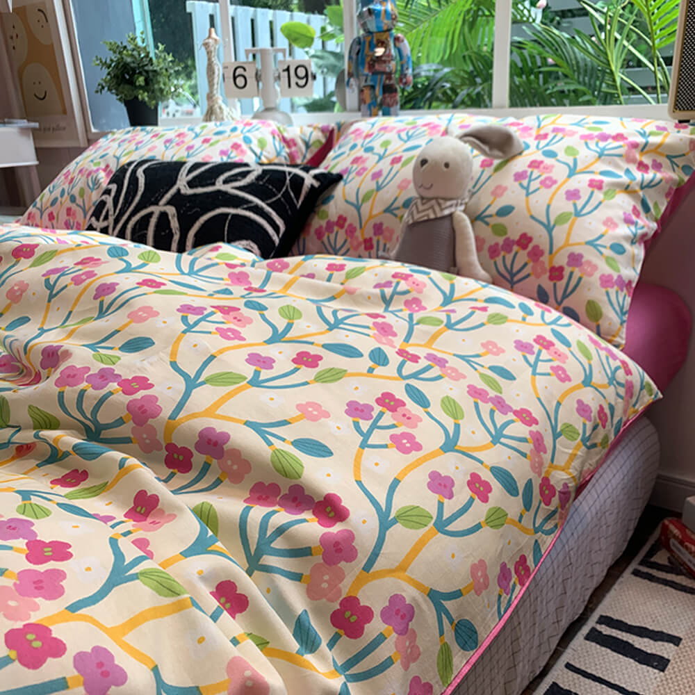 Floral Print Breathable Cotton Summer Bed Sheet Set