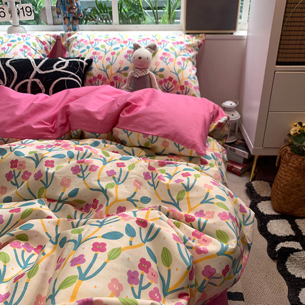 Floral Print Breathable Cotton Summer Bed Sheet Set