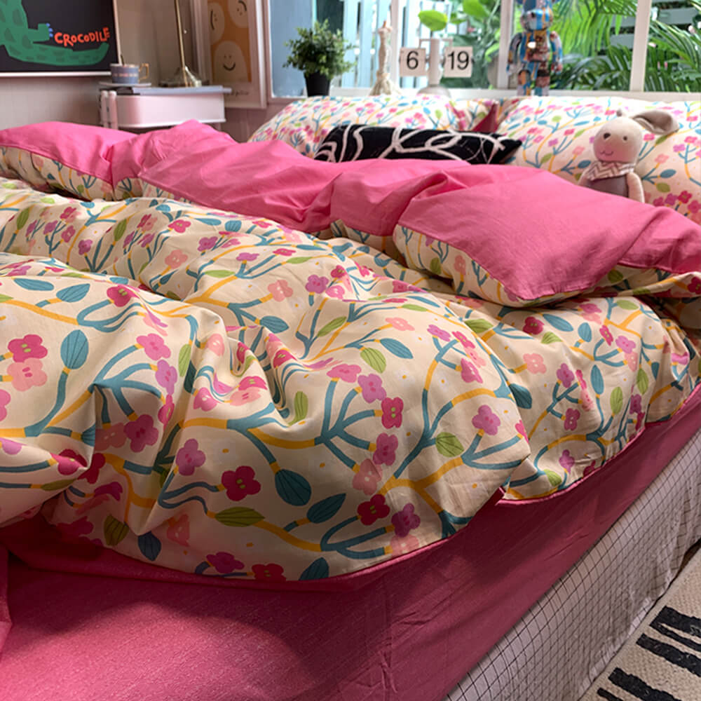 Floral Print Breathable Cotton Summer Bed Sheet Set