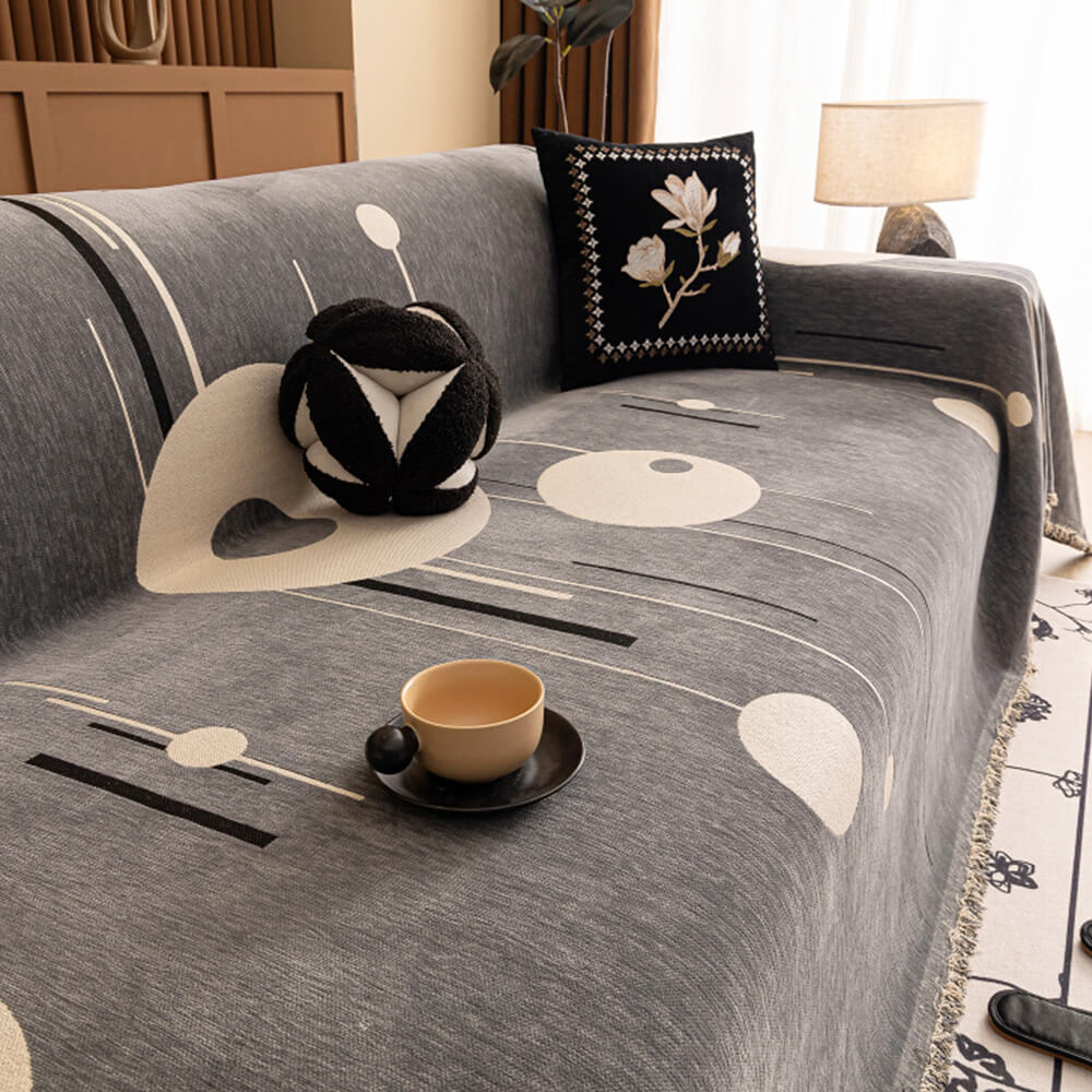Modern Planet Cup Style Cat-Friendly Chenille Throw Couch Cover