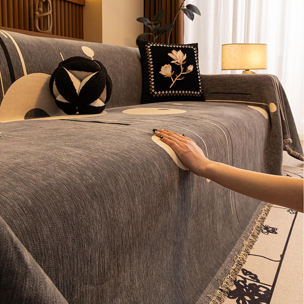 Modern Planet Cup Style Cat-Friendly Chenille Throw Couch Cover