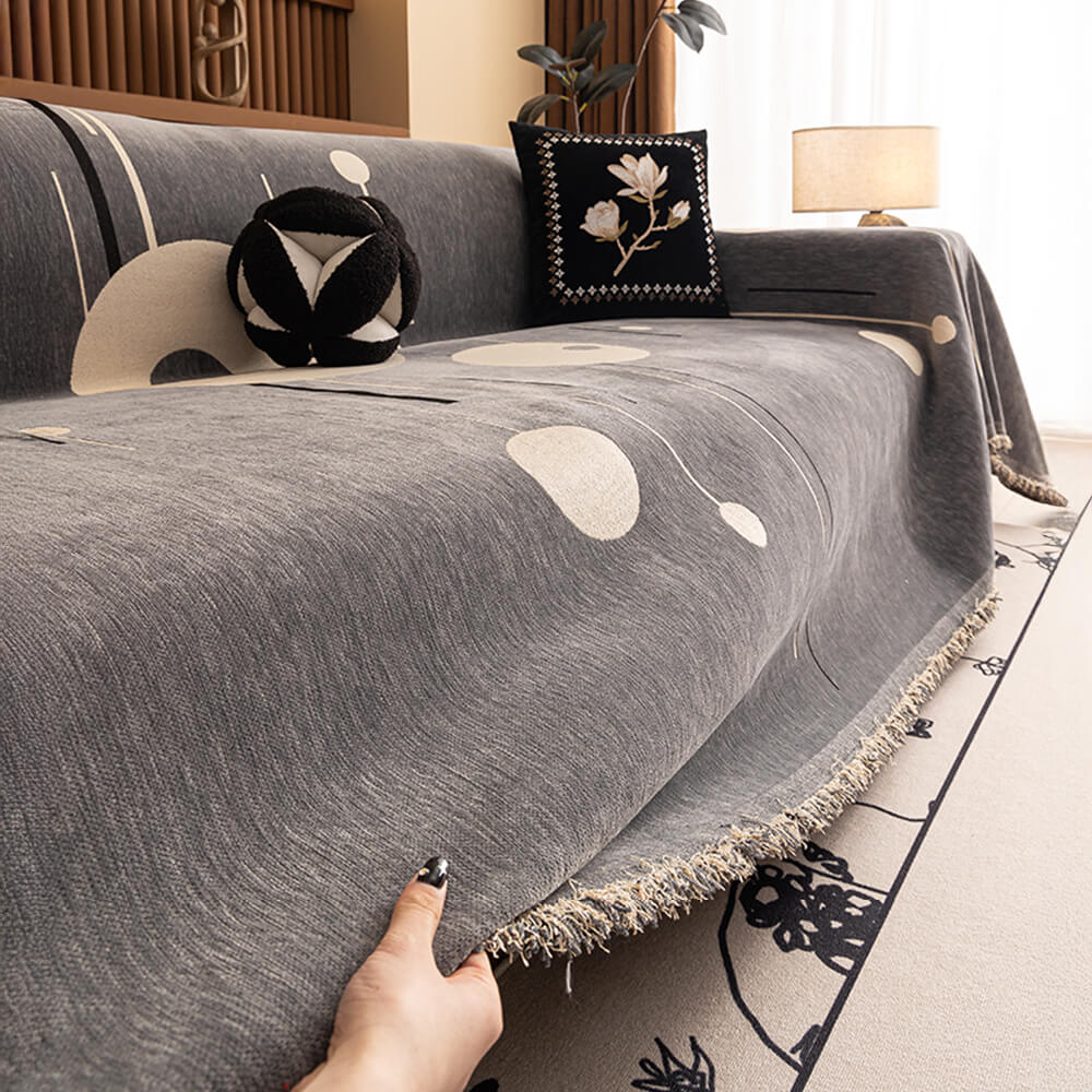 Modern Planet Cup Style Cat-Friendly Chenille Throw Couch Cover