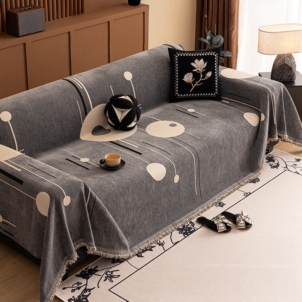 Modern Planet Cup Style Cat-Friendly Chenille Throw Couch Cover