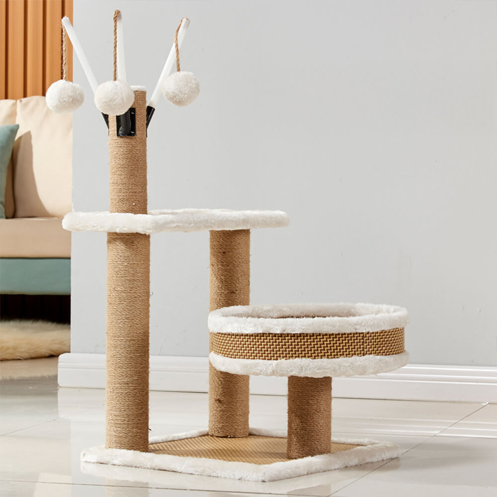 Árbol de gato de nivel múltiple de tejido de ratán transpirable con cama acogedora