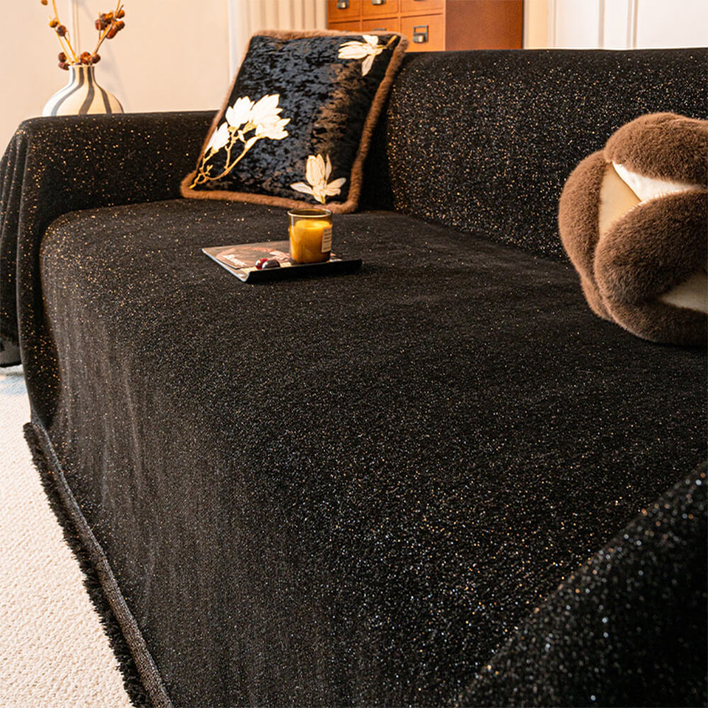 Chenille Starry Glitter Design with Fringe Trim Throw Couch Cover