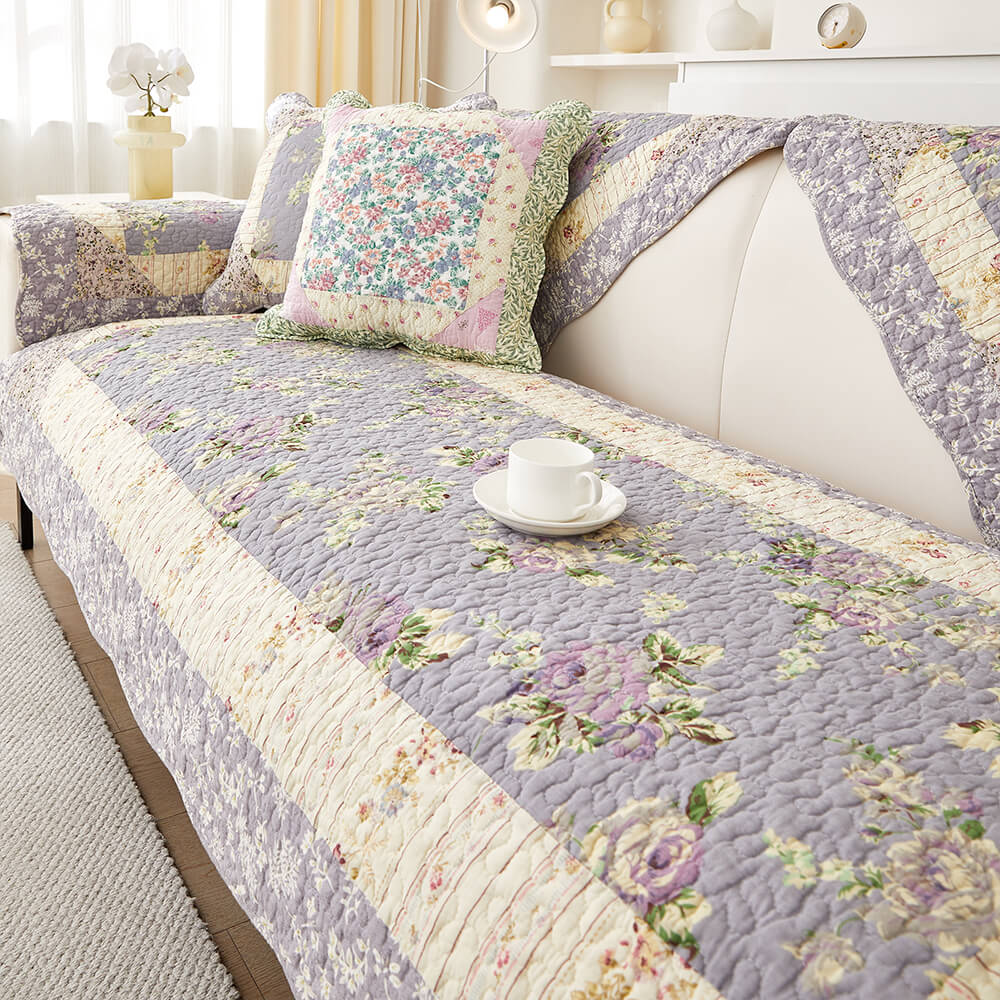 Rustic Floral Patchwork Cotton Quilted Anti-Scratch Couch Cover