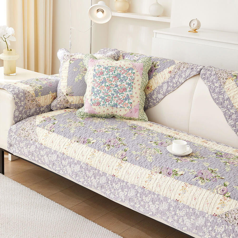 Rustic Floral Patchwork Cotton Quilted Anti-Scratch Couch Cover