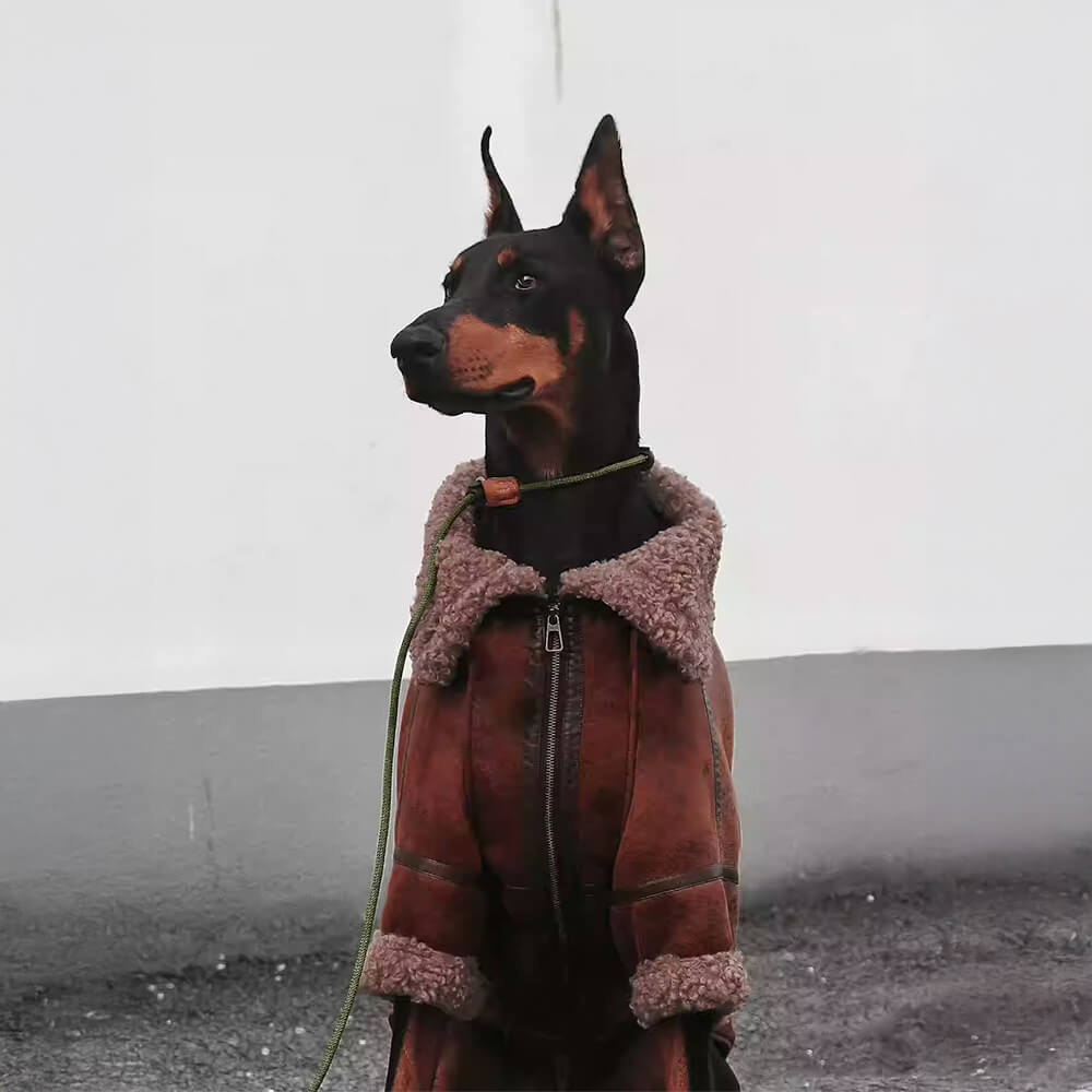 Vintage Flieger-Hundejacke mit Shearling-Futter – warm und stilvoll