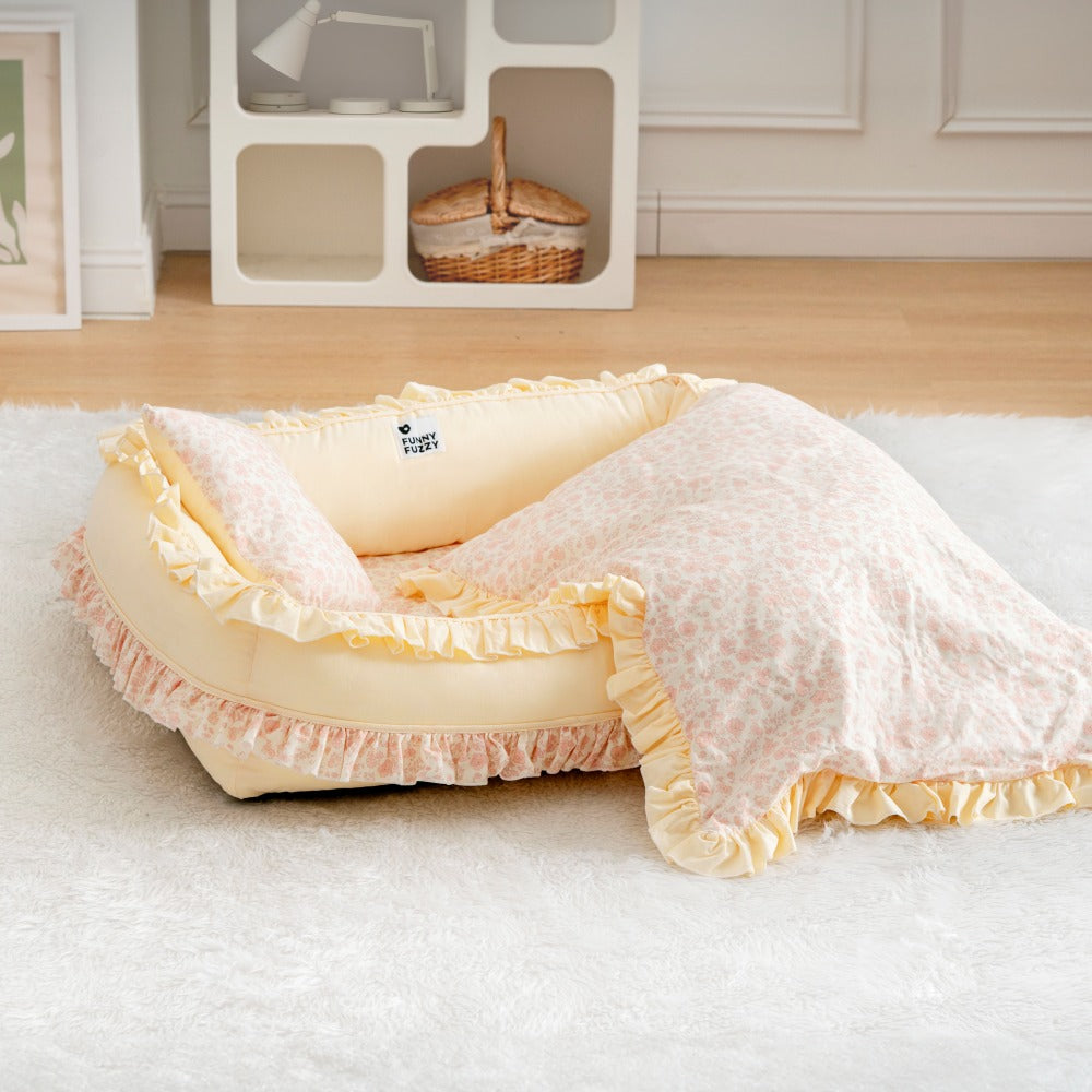 Lit orthopédique floral pour chien, lit apaisant pour animaux de compagnie avec oreiller
