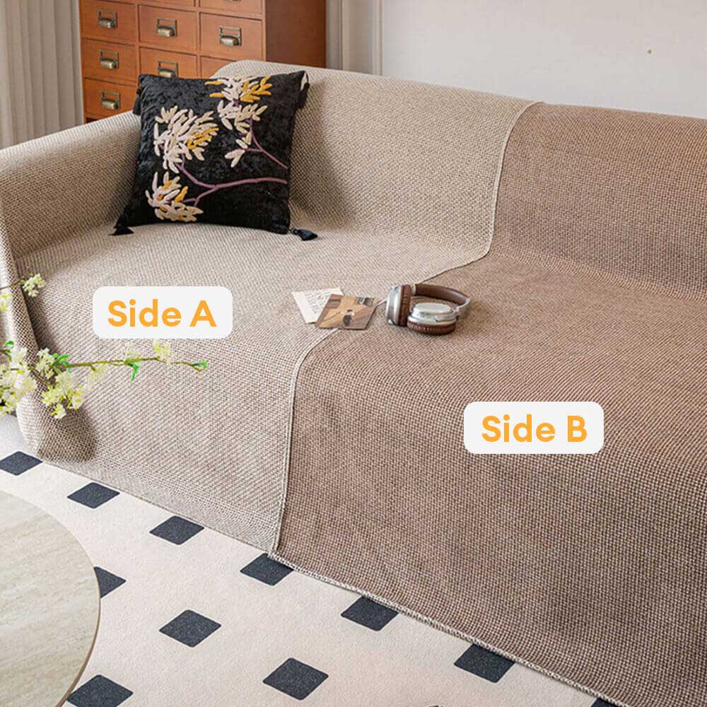 Breathable Woven Linen-Look Scratch-Resistant Throw Couch Cover