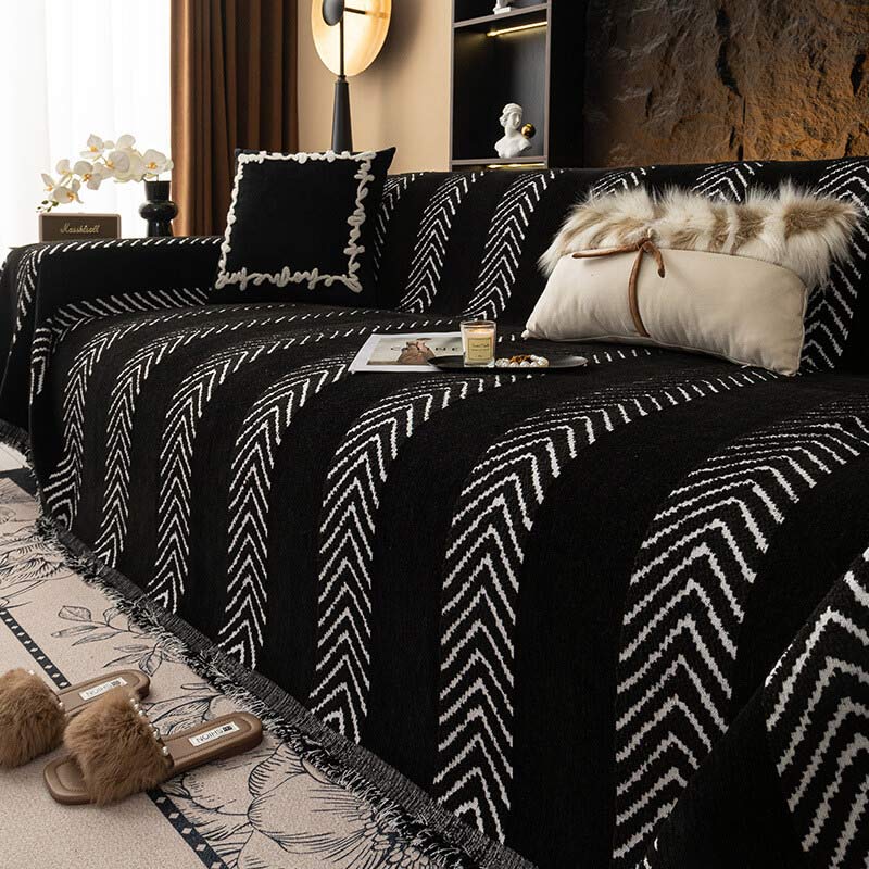 Herringbone Chenille Durable Lanzar una cubierta del sofá con costuras de patrón sin costuras