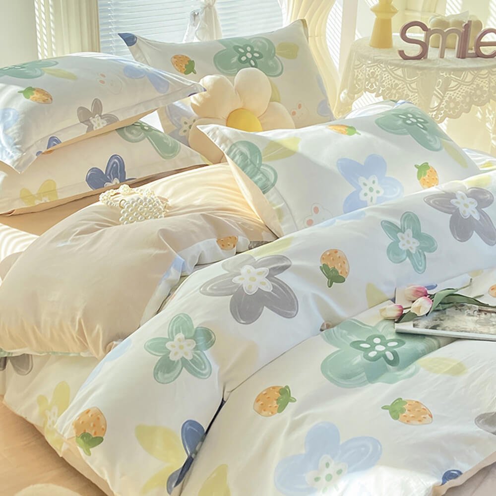 Breathable Cotton Double-Sided Colorful Bed Sheet Set