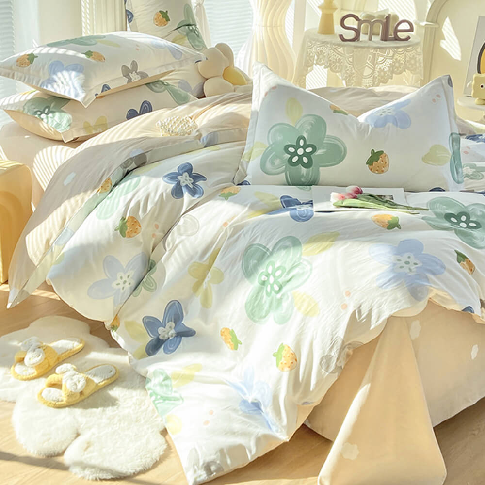 Breathable Cotton Double-Sided Colorful Bed Sheet Set