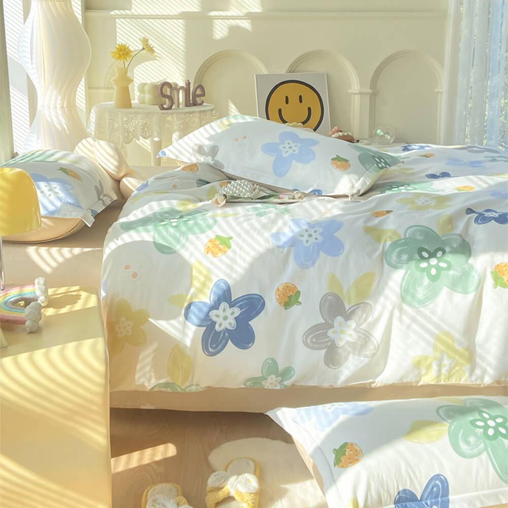 Breathable Cotton Double-Sided Colorful Bed Sheet Set