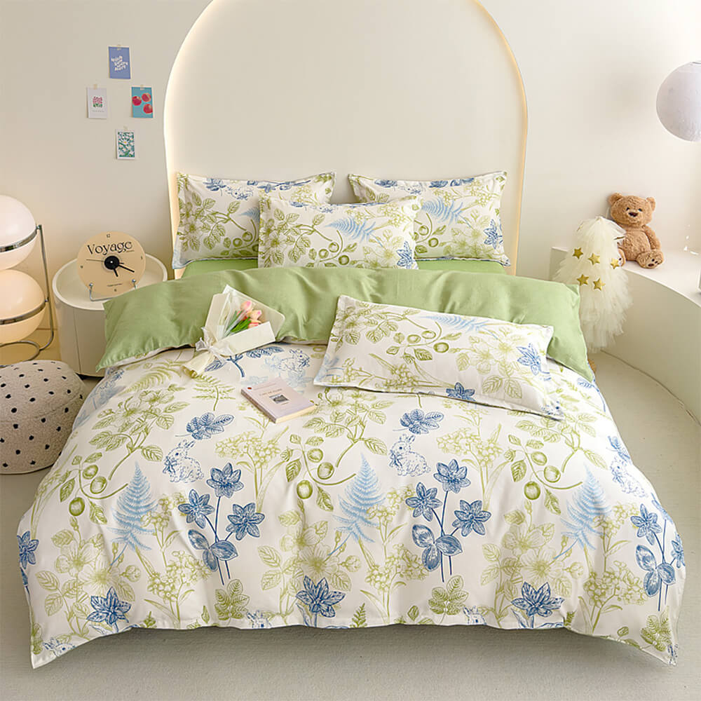 Brushed Washed Cotton Floral Bed Sheet Set