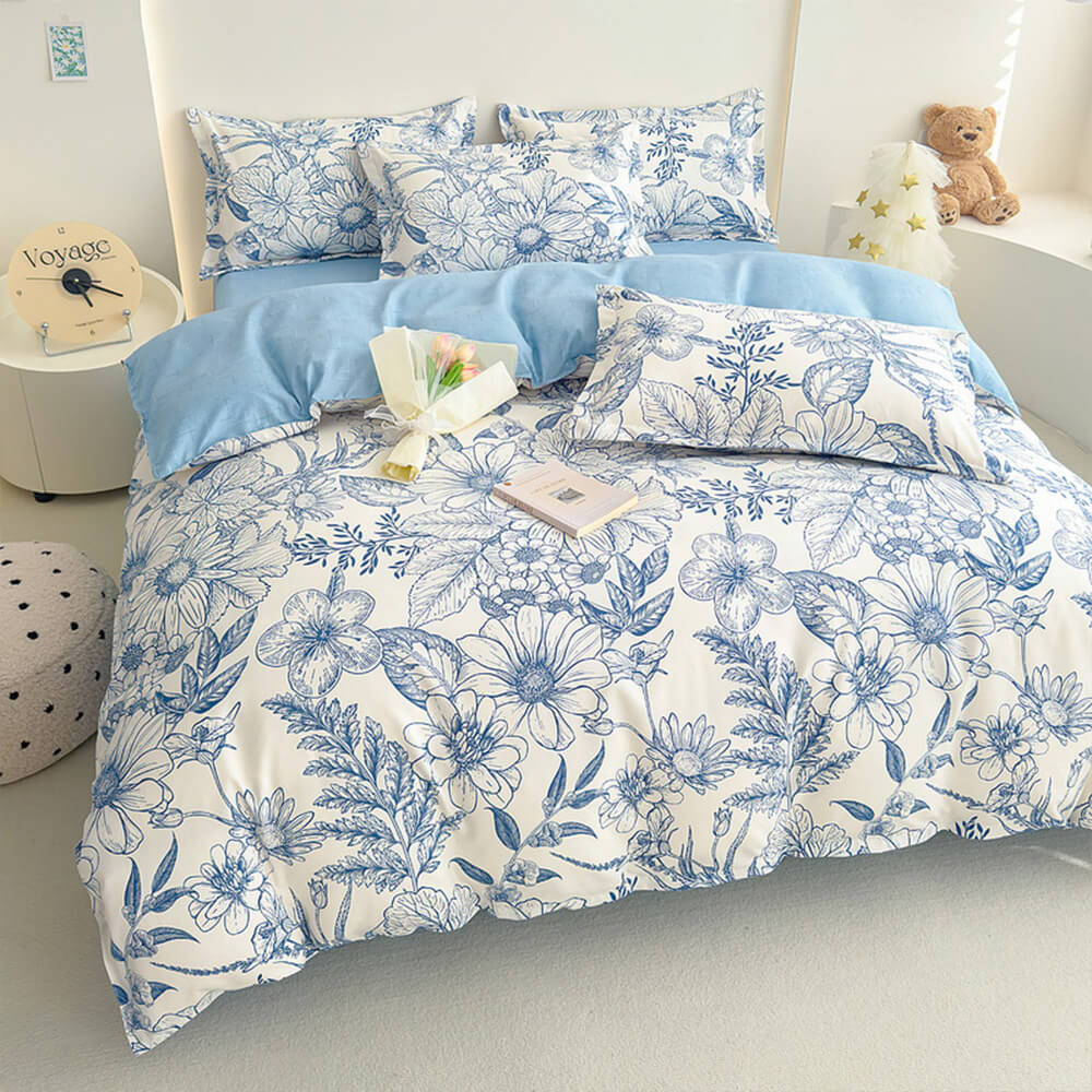 Brushed Washed Cotton Floral Bed Sheet Set