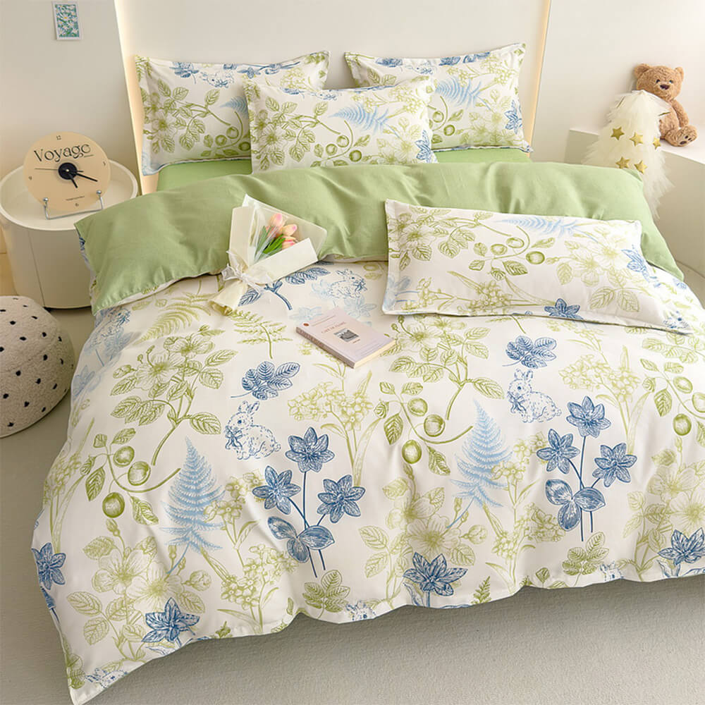 Brushed Washed Cotton Floral Bed Sheet Set