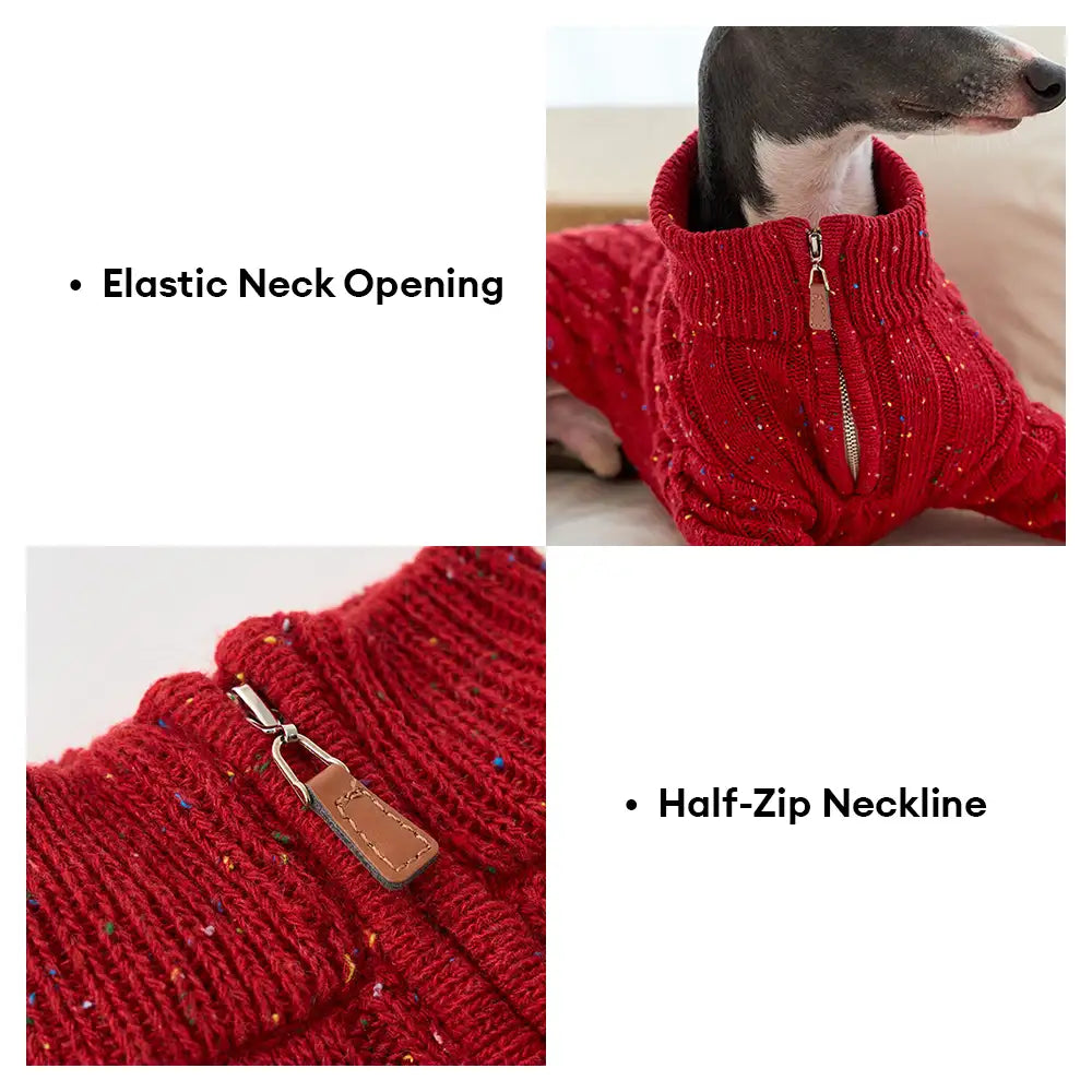 Cable Knit Zipper Collar Dachshund Dog Sweater