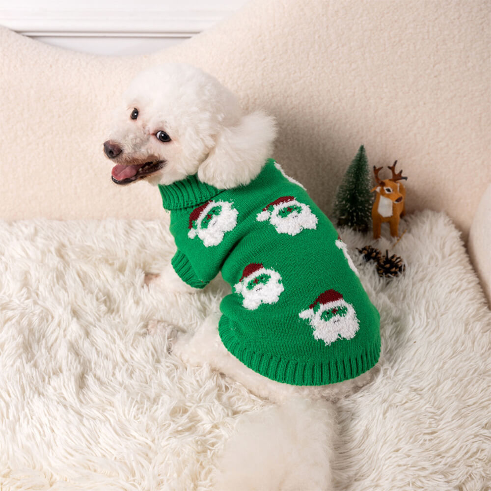Suéter de punto de perros de cuello de tortuga navideño para perros y propietario