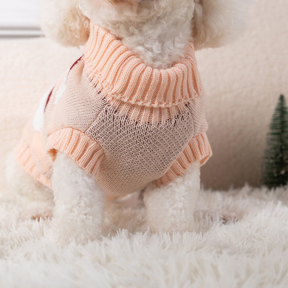 Suéter de punto de perros de cuello de tortuga navideño para perros y propietario