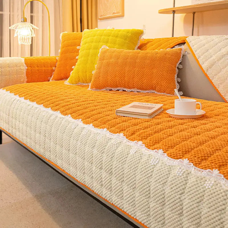 Chenille Art Corrugated Breatable No-Slip Couch Cover Coach