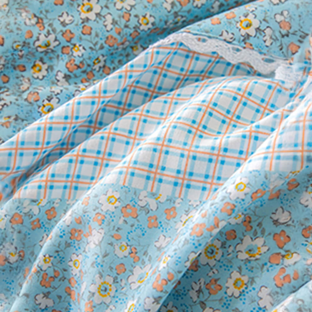 Country Style Plaid Brushed Duvet Cover Bed Sheet Set