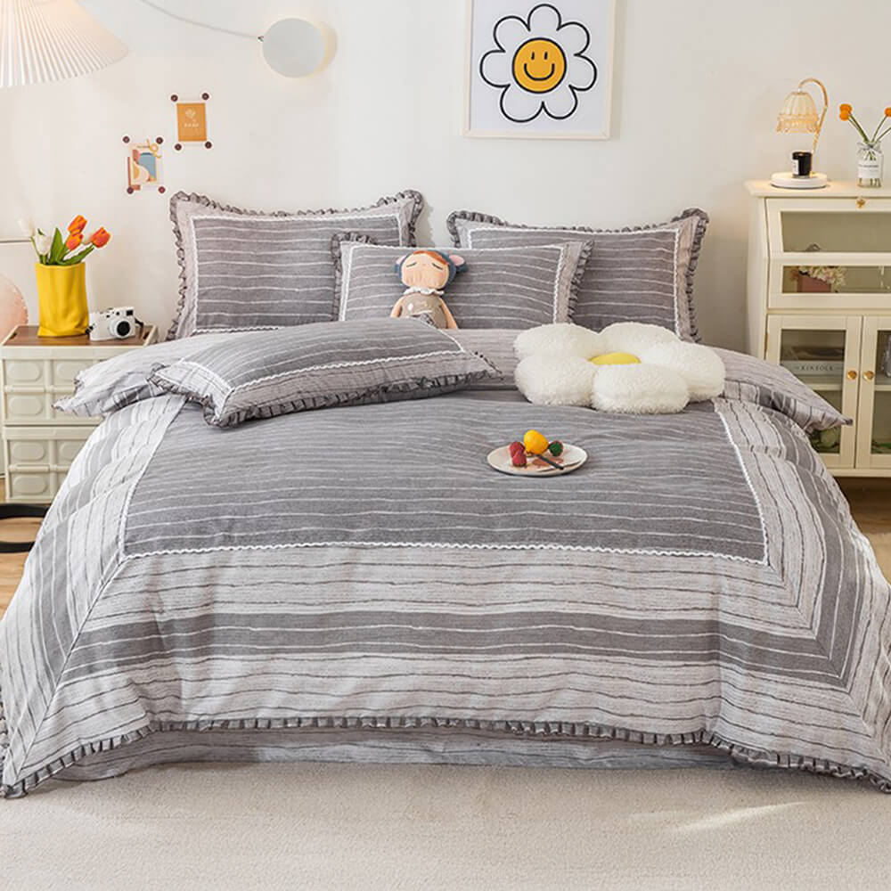 Country Style Plaid Brushed Duvet Cover Bed Sheet Set