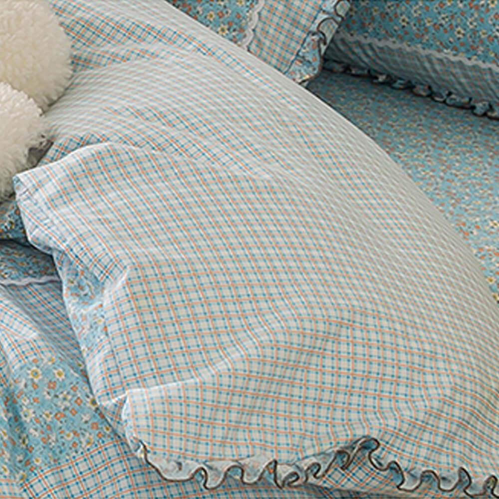 Country Style Plaid Brushed Duvet Cover Bed Sheet Set