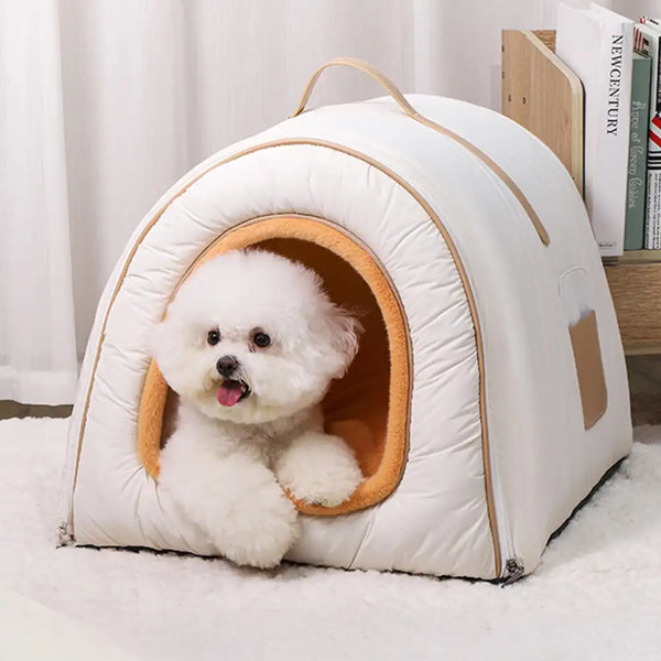 Cozy Enclosed Water-Repellent Washable Cat Cave Deep Sleep Dog Bed