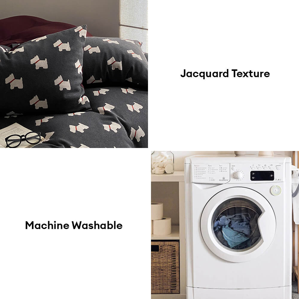 Cute Puppy Jacquard Knit Cotton Duvet Cover Bed Sheet Set