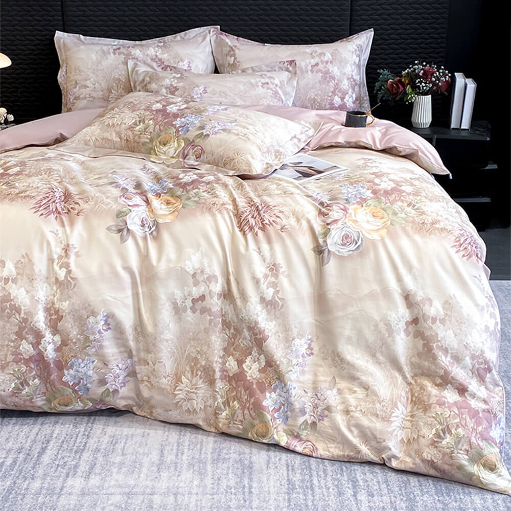 Elegant Oil Painting Style Floral Cotton Bed Sheet Set