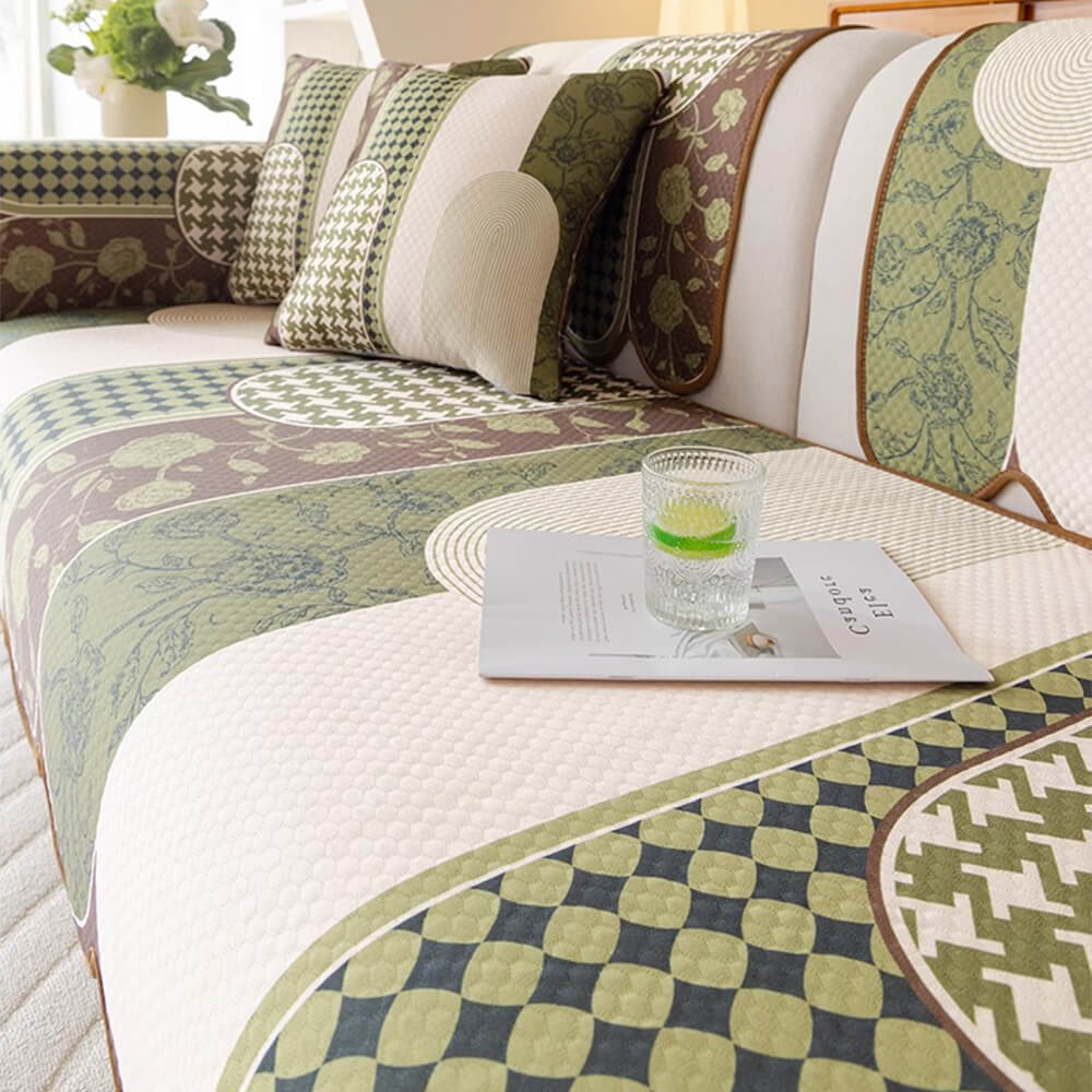 Floral Chic Sofa Decoration Protection Wave Edge Non-Slip Couch Cover