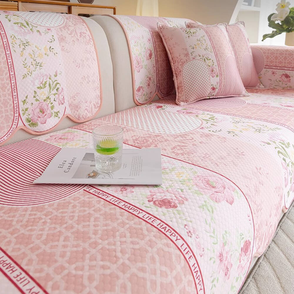 Floral Chic Sofa Decoration Protection Wave Edge Non-Slip Couch Cover