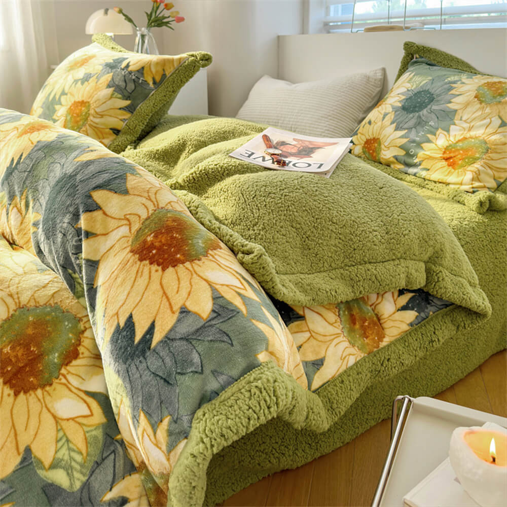 Velvet de leche con estampado floral y sherpa juego de sábanas de doble cara