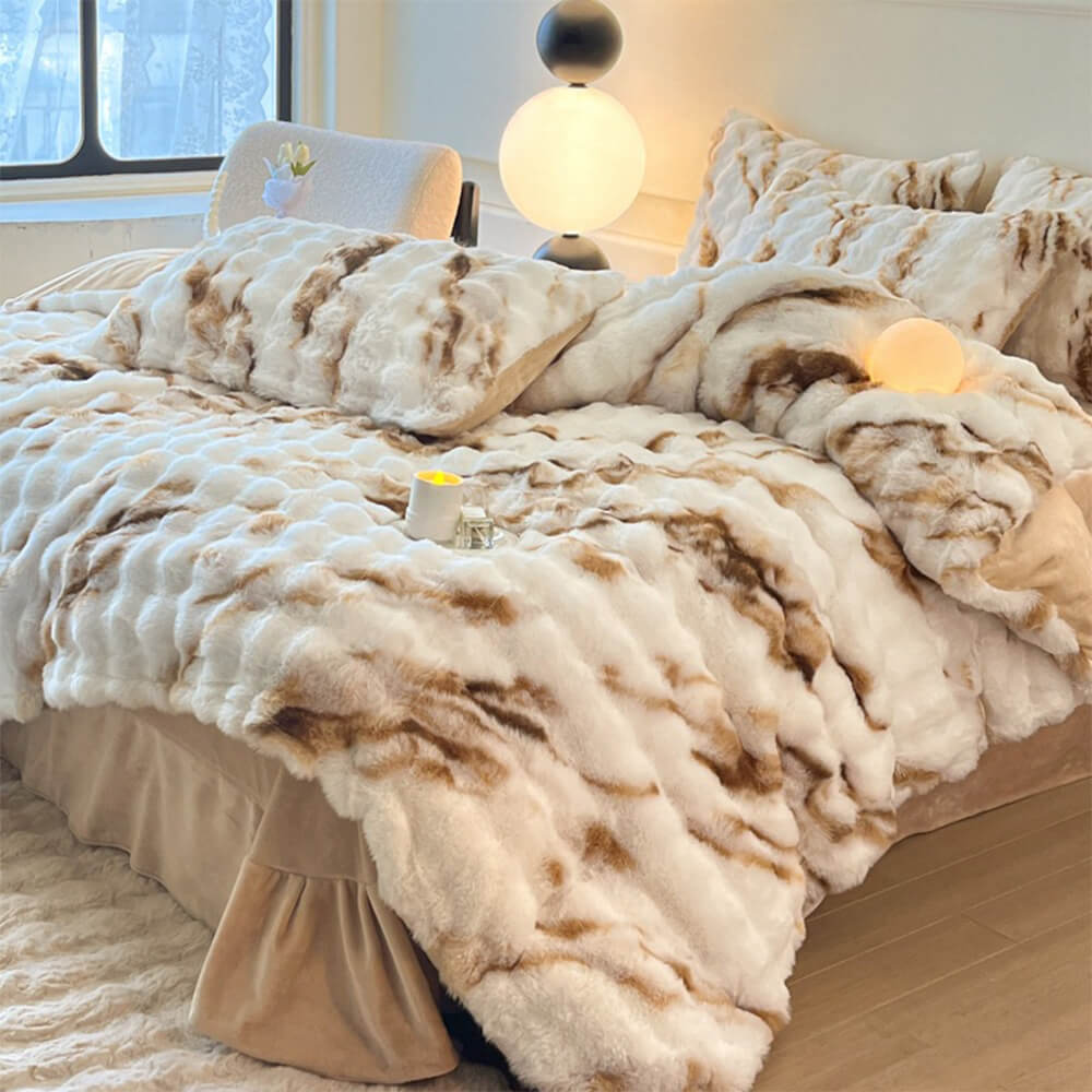 Ensemble de draps en fausse fourrure de lapin gonflé et dégradé